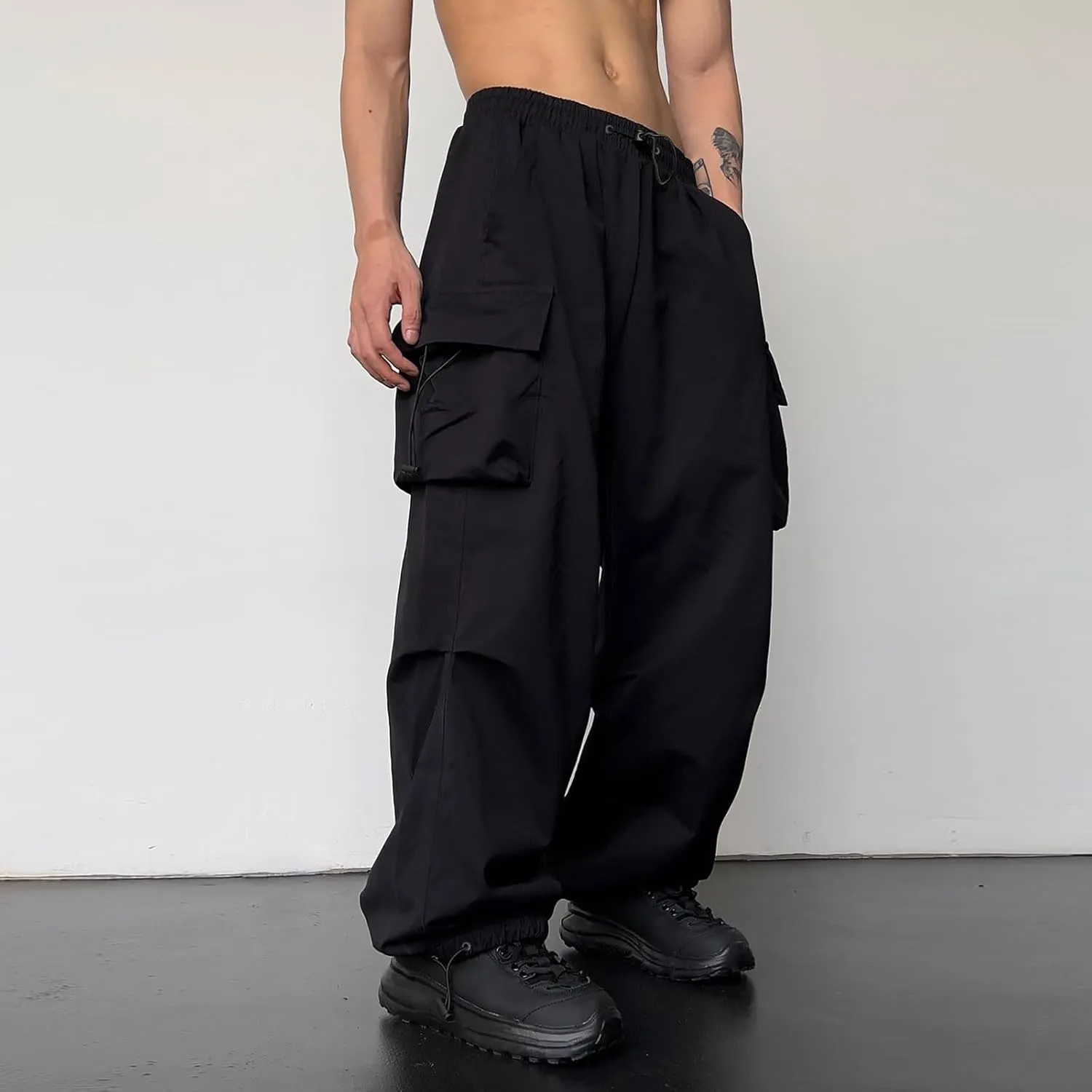 Men's Hip Hop Parachute Jogger Pants Y2K Street Baggy Trousers Rap Hippies Cargo Pants Harem Pants with Pockets