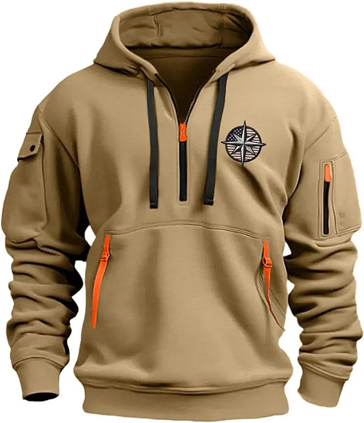 Mens Hoodies Pullover Military Tactical Long Sleeve Hoodies Vintage Workout Quarter Zip Sweatshirt Trendy Pullover