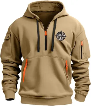 Mens Hoodies Pullover Military Tactical Long Sleeve Hoodies Vintage Workout Quarter Zip Sweatshirt Trendy Pullover
