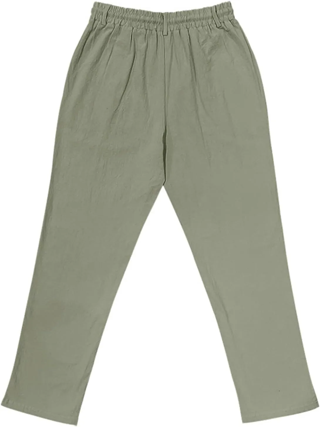 Men's Linen Drawstring Pants Lightweight Flat Front Button Summer Pant Regular Fit Beach Office Business Trousers