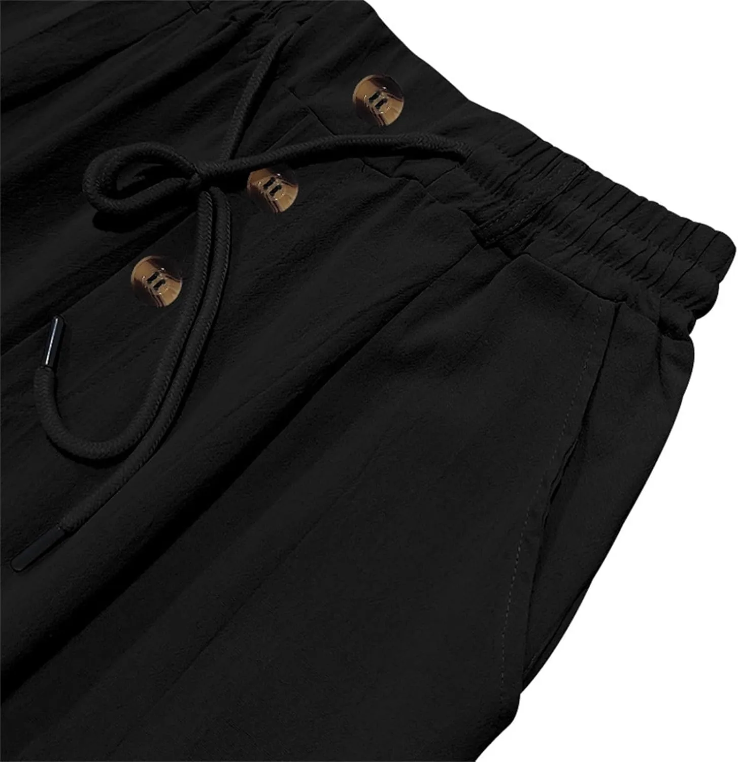 Men's Linen Drawstring Pants Lightweight Flat Front Button Summer Pant Regular Fit Beach Office Business Trousers