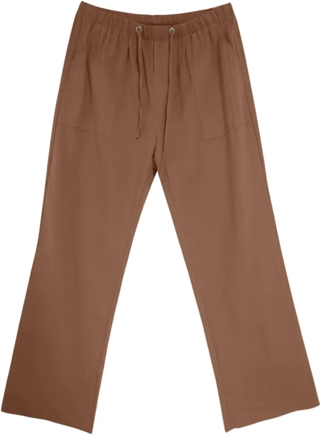 Men's Linen Pants Trendy Summer Elastic Waist Straight Leg Plain Pant Breathable Long Length Dailywear Beach Trousers