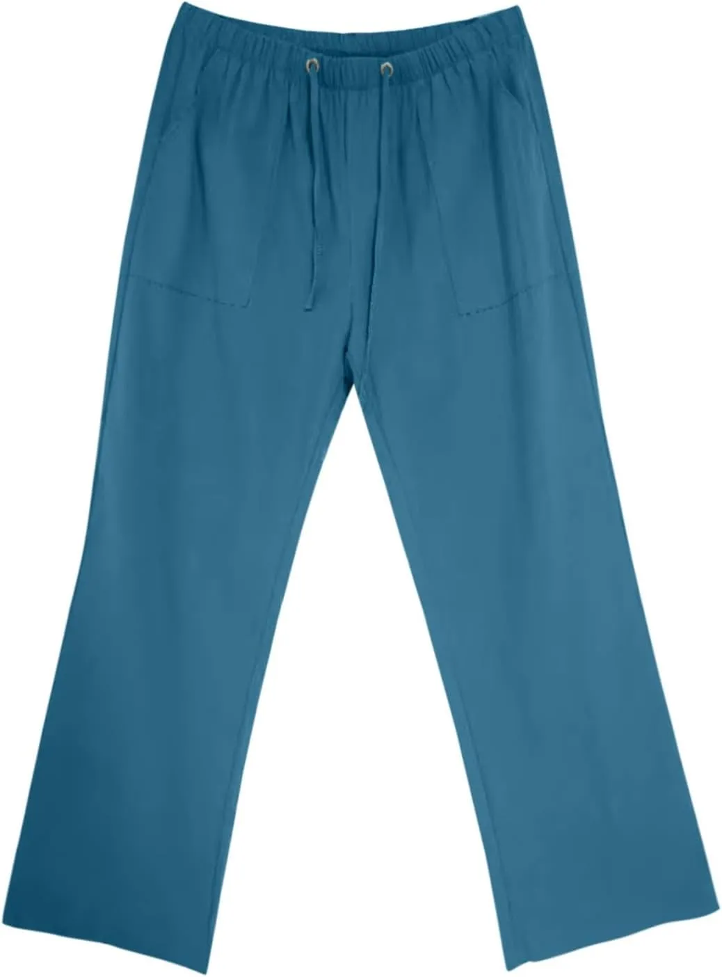 Men's Linen Pants Trendy Summer Elastic Waist Straight Leg Plain Pant Breathable Long Length Dailywear Beach Trousers