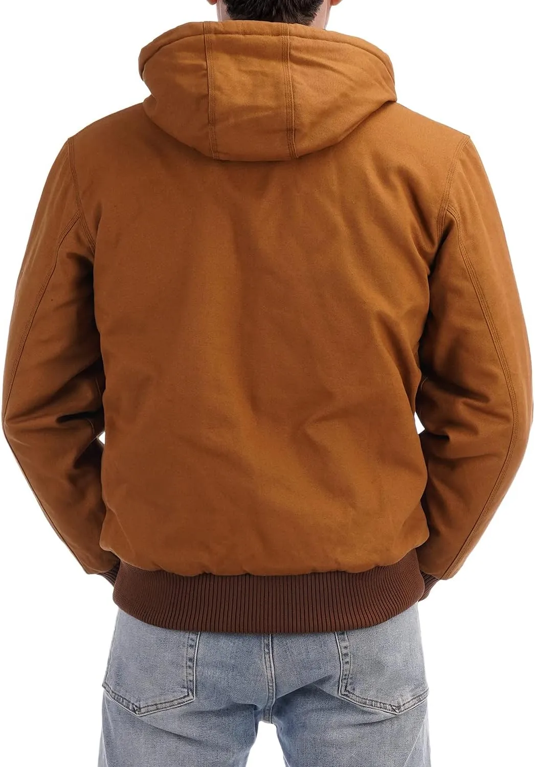 Men's Loose Fit Quilted Flannel Lined Workwear Waterproof Active Jacket Hooded Work Coat