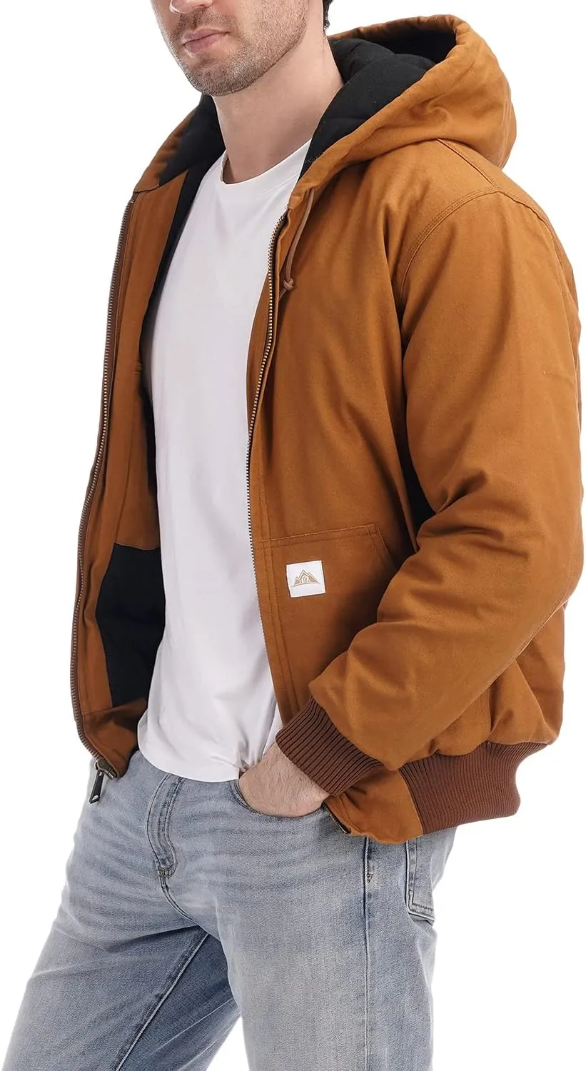 Men's Loose Fit Quilted Flannel Lined Workwear Waterproof Active Jacket Hooded Work Coat