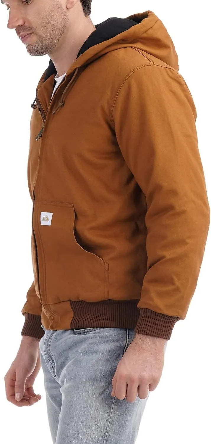 Men's Loose Fit Quilted Flannel Lined Workwear Waterproof Active Jacket Hooded Work Coat