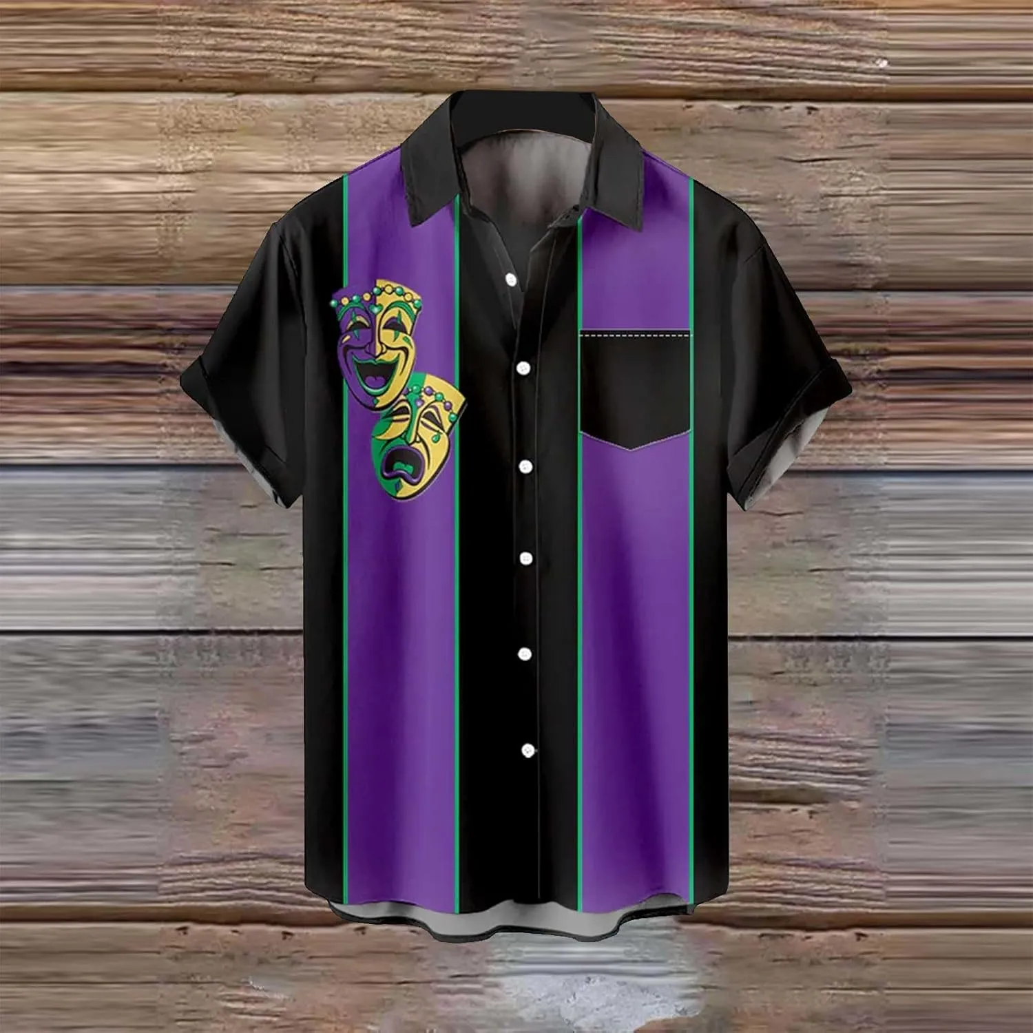 Men's Mardi Gras Hawaiian Shirts Retro Print Multi Color Button Down Short Sleeve Shirt Lapel Trendy Outfit