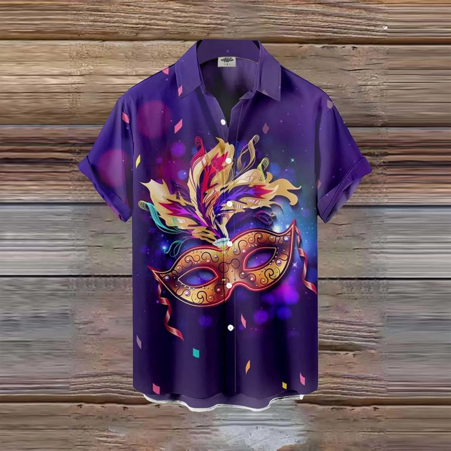 Men's Mardi Gras Hawaiian Shirts Retro Print Multi Color Button Down Short Sleeve Shirt Lapel Trendy Outfit