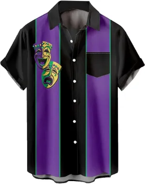 Men's Mardi Gras Hawaiian Shirts Retro Print Multi Color Button Down Short Sleeve Shirt Lapel Trendy Outfit