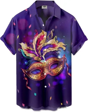 Men's Mardi Gras Hawaiian Shirts Retro Print Multi Color Button Down Short Sleeve Shirt Lapel Trendy Outfit