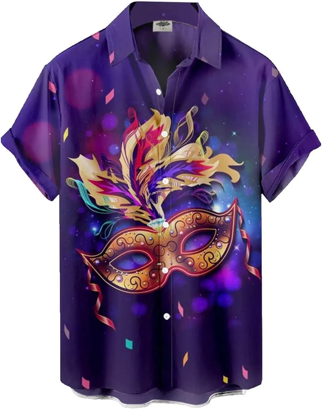 Men's Mardi Gras Hawaiian Shirts Retro Print Multi Color Button Down Short Sleeve Shirt Lapel Trendy Outfit