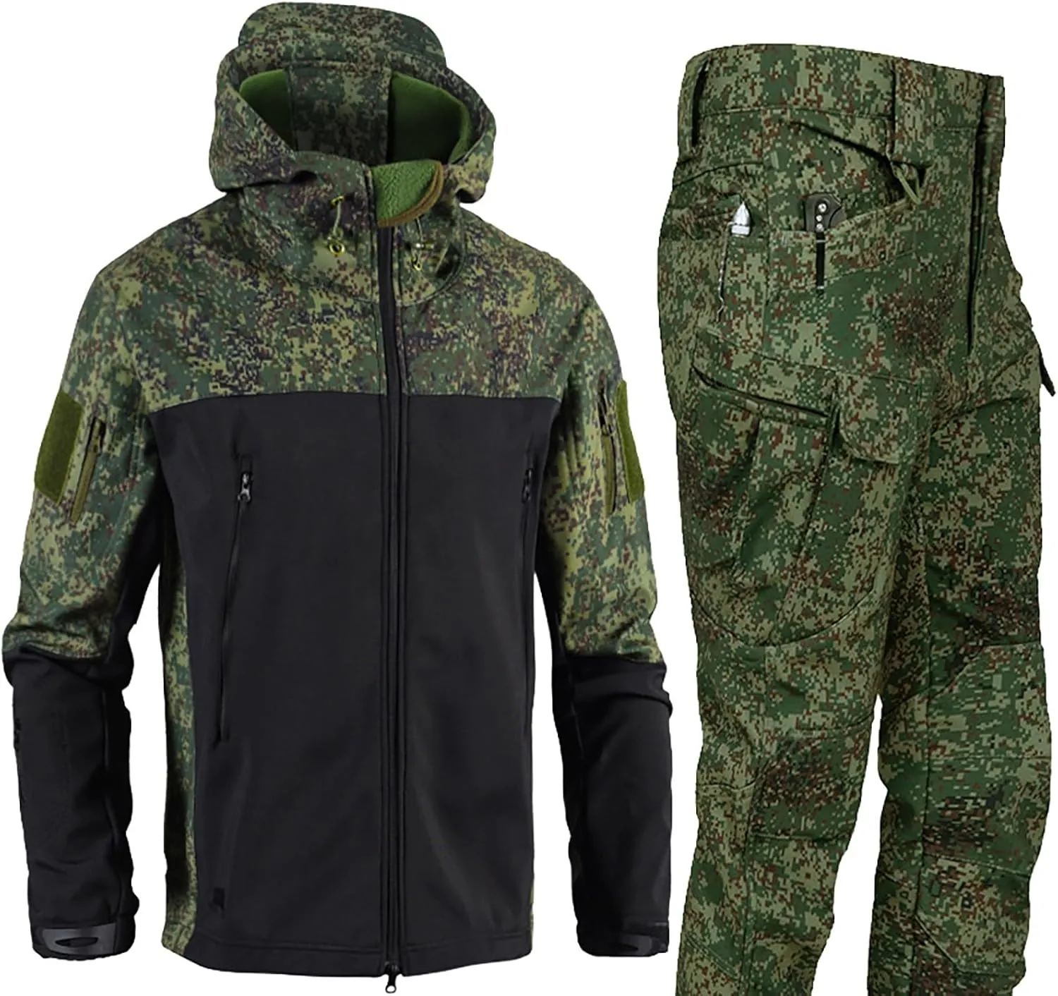 Men's Miltary Training Set Fashion Shark Skin Hooded Jacket Soft Shell Fleece Pant Suit Outdoor Mountain Camp Outfits