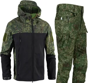 Men's Miltary Training Set Fashion Shark Skin Hooded Jacket Soft Shell Fleece Pant Suit Outdoor Mountain Camp Outfits