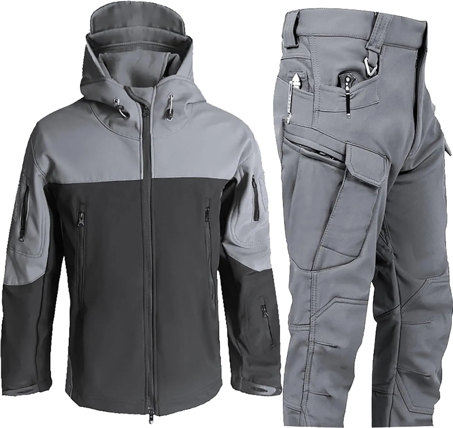 Men's Miltary Training Set Fashion Shark Skin Hooded Jacket Soft Shell Fleece Pant Suit Outdoor Mountain Camp Outfits