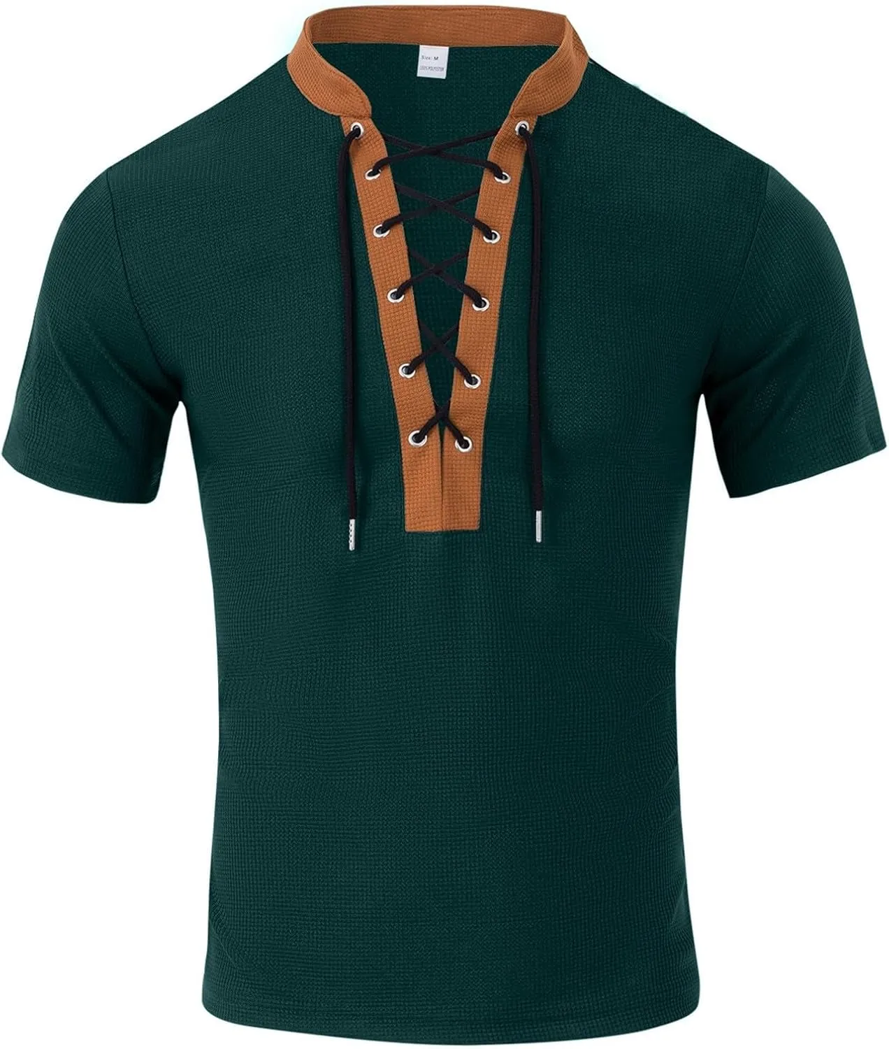 Mens Polo T-Shirts Workout Lace Up Drawstring Top Hawaiian Strappy Solid T Shirt V-Neck Fit Summer Henley Shirts