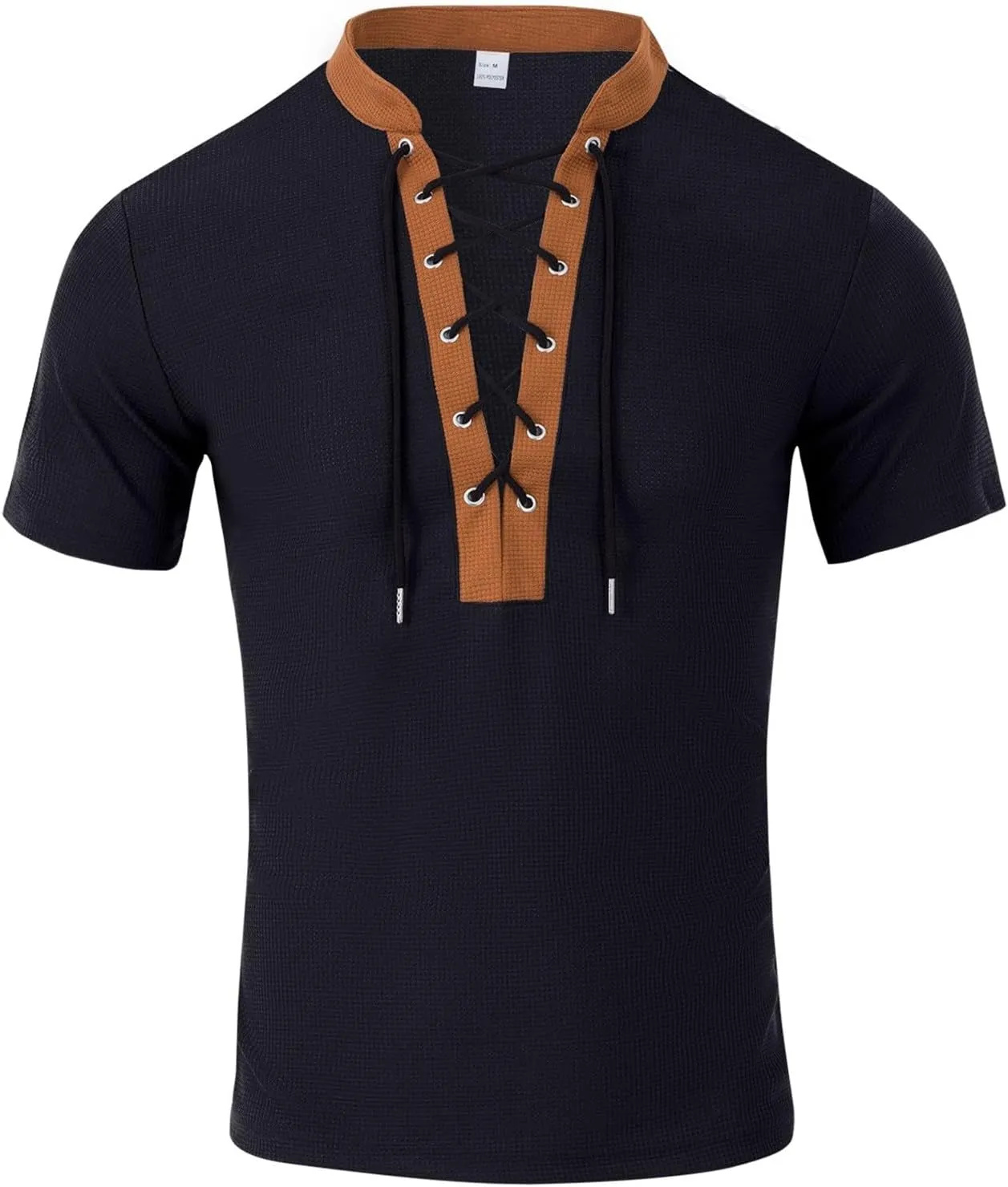 Mens Polo T-Shirts Workout Lace Up Drawstring Top Hawaiian Strappy Solid T Shirt V-Neck Fit Summer Henley Shirts