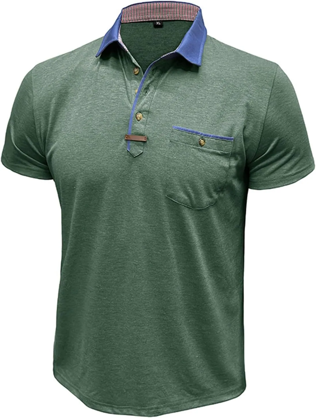 Men's Regular Fit Casual Short Sleeve Vintage Dual Tipped Collar Button Down Polo Shirt Golf Tee Shirts with Pocket