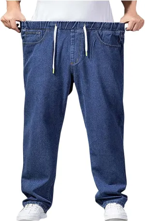 Mens Relaxed Fit Jeans Y2k Hip Hop Streetwear Wide Leg Jean Plus Size Baggy Straight Leg Denim Pants Casual Trousers