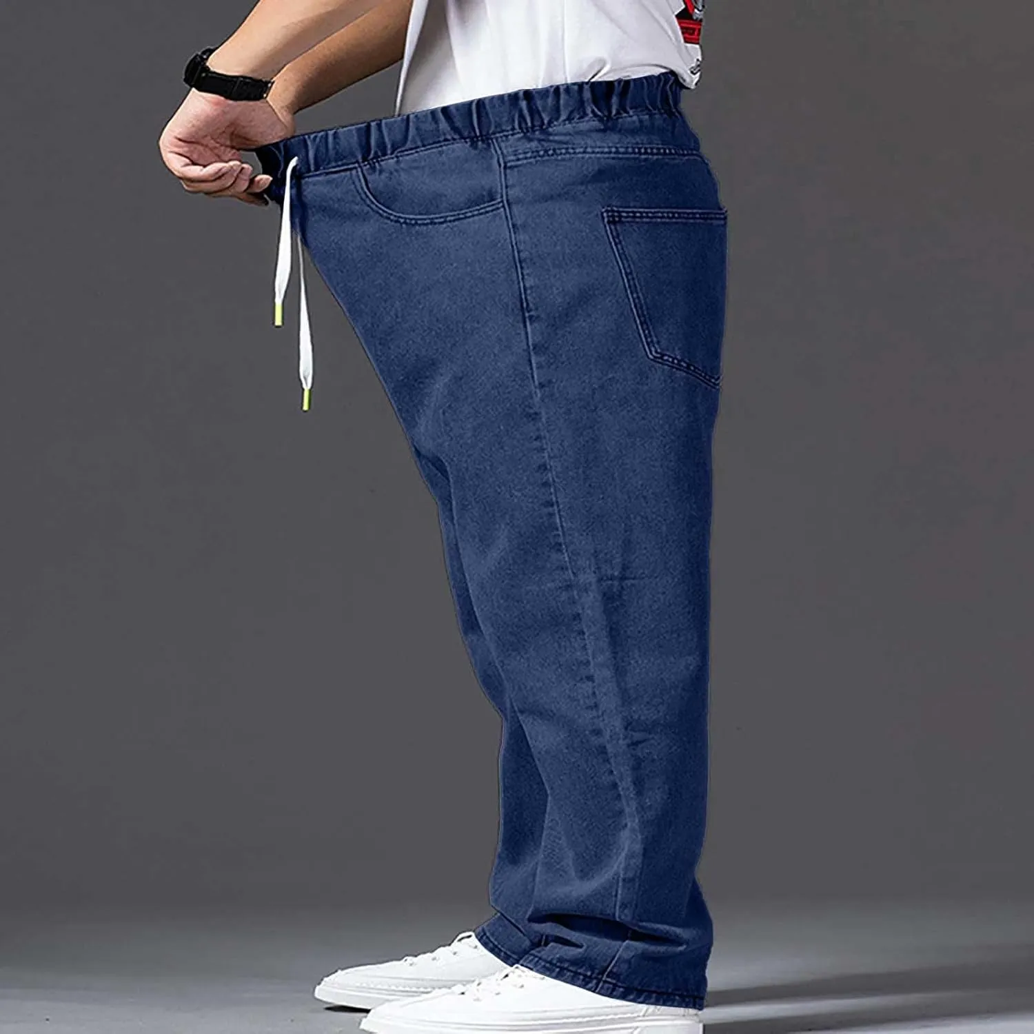 Mens Relaxed Fit Jeans Y2k Hip Hop Streetwear Wide Leg Jean Plus Size Baggy Straight Leg Denim Pants Casual Trousers