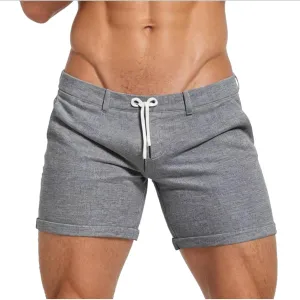 Men's Ribbed Booty Shorts Elastic Waist Drawstring Gym Workout Boxer Briefs Athletic Bodybuilding Soft Sports Shorts