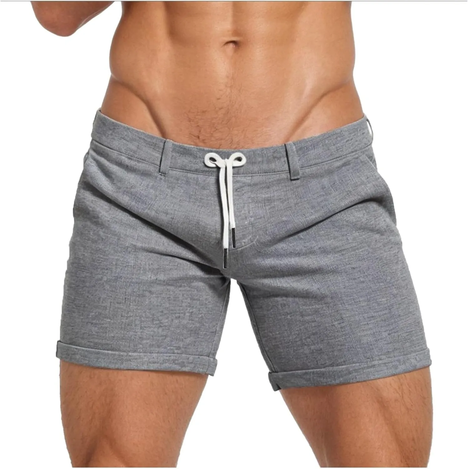 Men's Ribbed Booty Shorts Elastic Waist Drawstring Gym Workout Boxer Briefs Athletic Bodybuilding Soft Sports Shorts