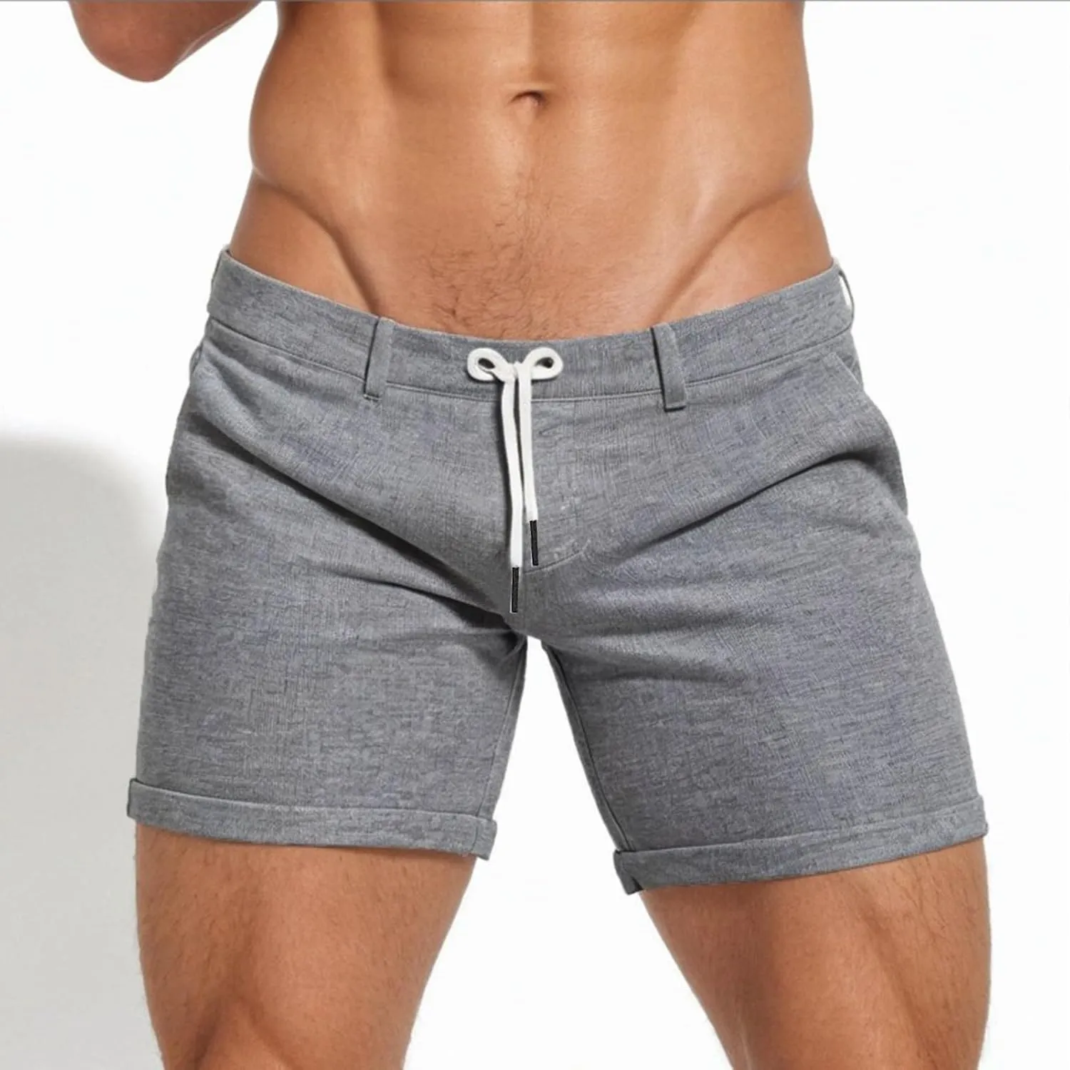 Men's Ribbed Booty Shorts Elastic Waist Drawstring Gym Workout Boxer Briefs Athletic Bodybuilding Soft Sports Shorts