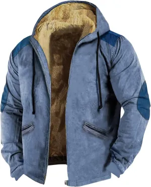 Men's Sherpa Fleece Lined Jackets Winter Warm Thick Zip Big and Tall Sherpa Lined Pullover Drawstring Coats Outwear