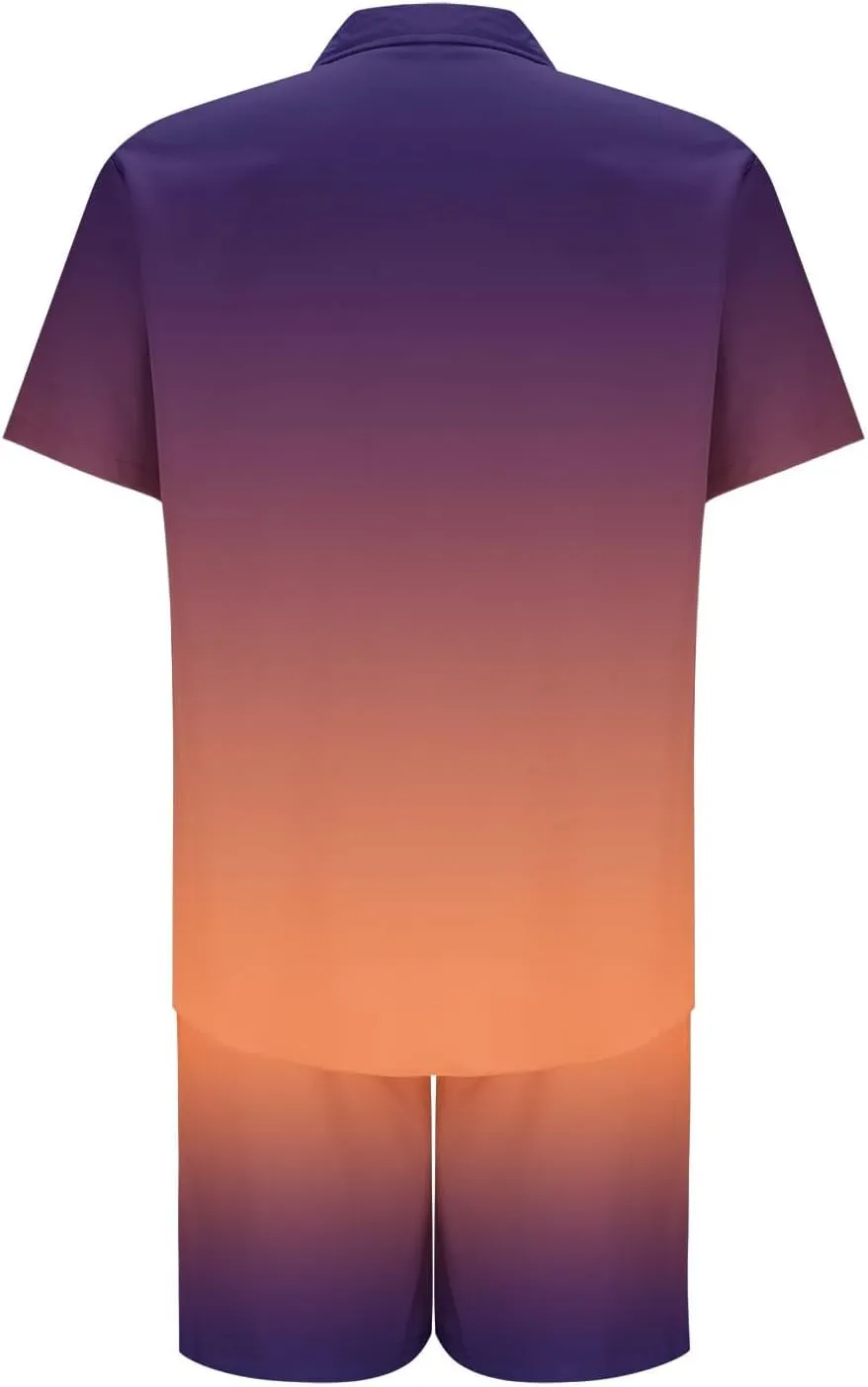 Mens Short Sets 2 Piece Beach Outfits Sleeve Graphic Tee Shirt Hawaiian Printed Drawstring Shorts Cotton Set