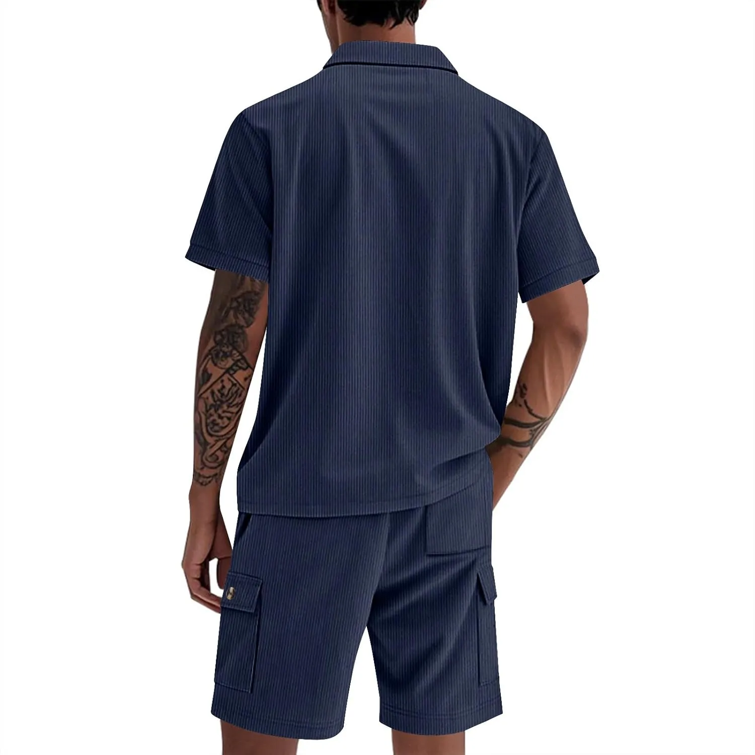 Mens Short Sets Trendy Corduroy Cargo Tracksuit 2 Piece Outfits Cargo Shirts and Shorts Sweatsuit Outdoor Sportwear