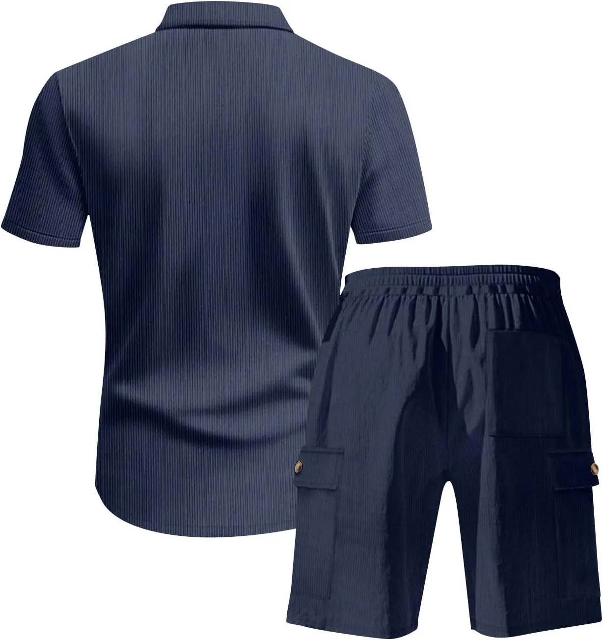 Mens Short Sets Trendy Corduroy Cargo Tracksuit 2 Piece Outfits Cargo Shirts and Shorts Sweatsuit Outdoor Sportwear