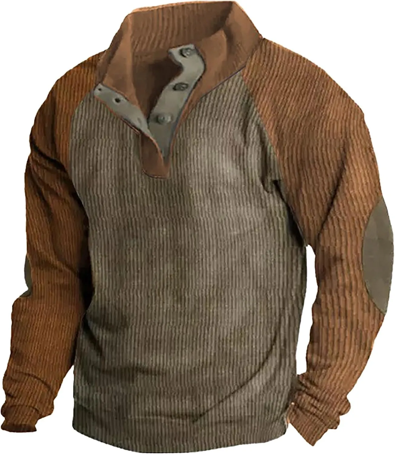 Mens Snap-Front Long Sleeved Rugged Sweatshirts Corduroy Shirt Button Down Ribbed Fall Textured Shacket Slim Fit Warm Sweater