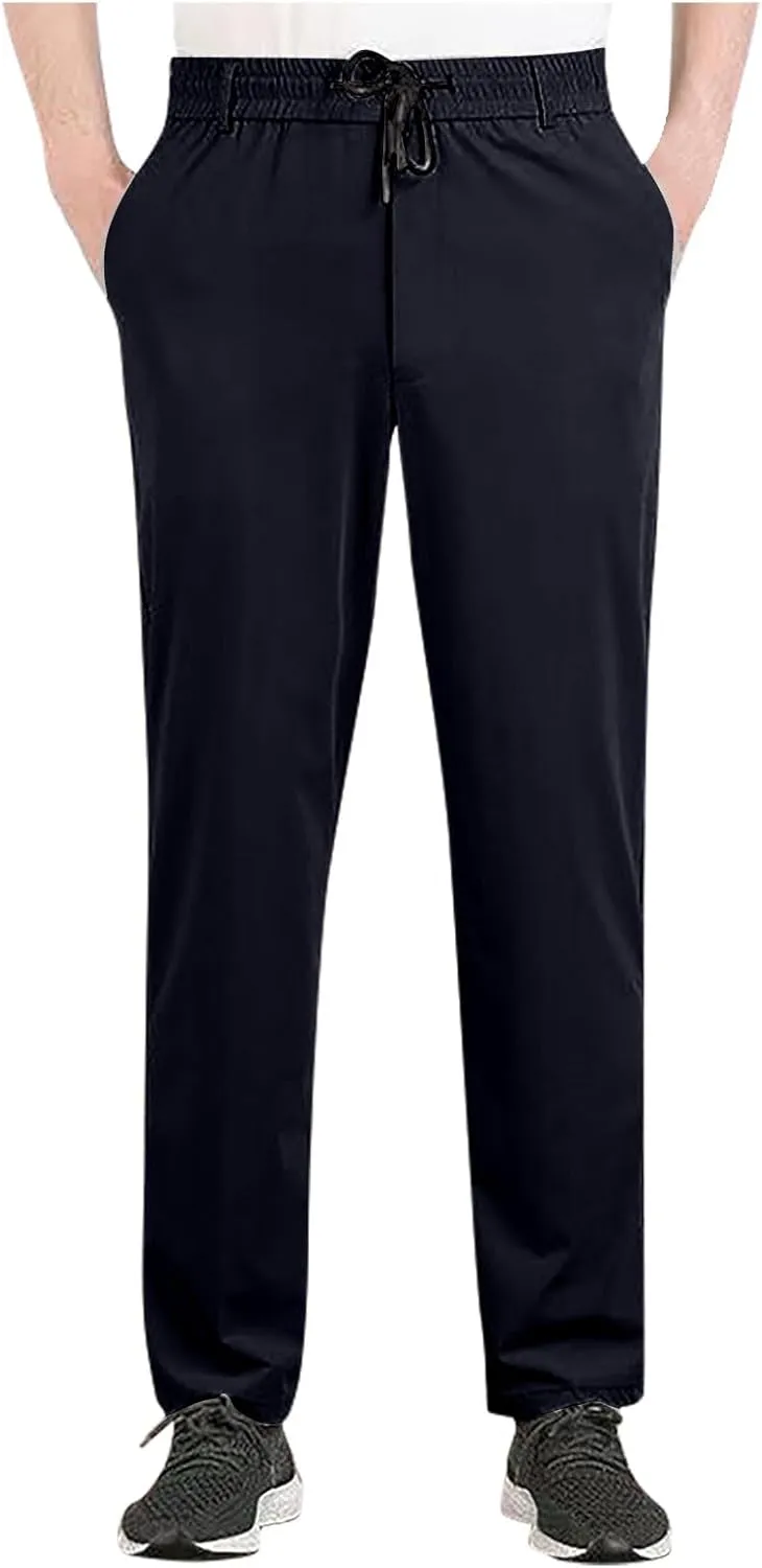 Mens Straight Fit Pants Outdoor Hiking Joggers Baggy Pants Classic Fit Drawstring Elastic Waist Long Casual Pants