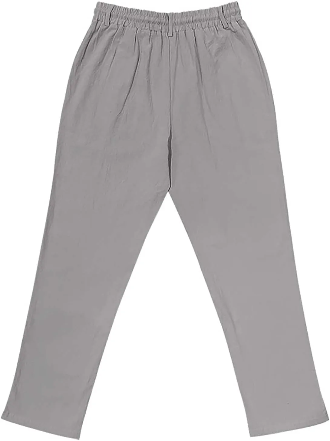 Mens Summer Beach Linen Pants Drawstring Elastic Waist Button Down Casual Trousers Lightweight Loose Fit Yoga Pants