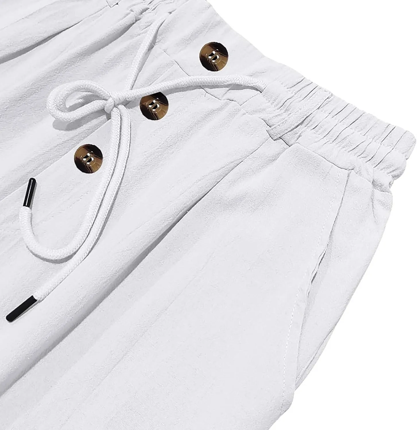 Mens Summer Beach Linen Pants Drawstring Elastic Waist Button Down Casual Trousers Lightweight Loose Fit Yoga Pants