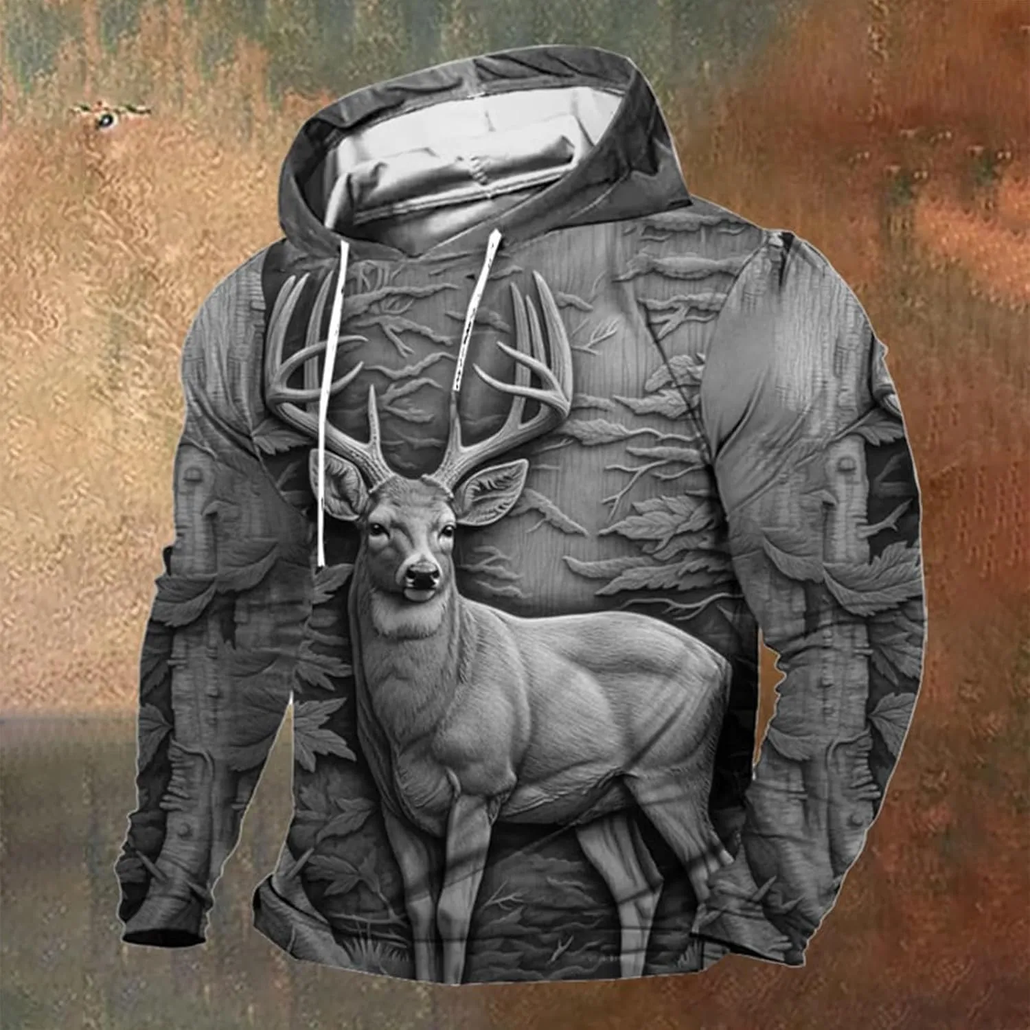 Mens Sweatshirts Hoodies 3D Novelty Print Drawstring Pullover Long Sleeve Funny Slim Fit Gym Workout Muscle Shirts