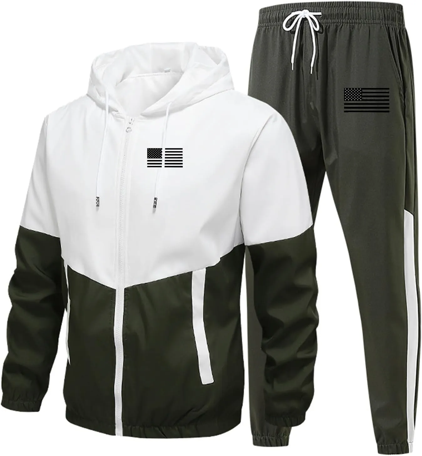 Mens Sweatsuits 2 Piece Set Casual Flag Graphic Zipper Hooded Coat Sweatpants Light Breathable Sport Workout Outfits