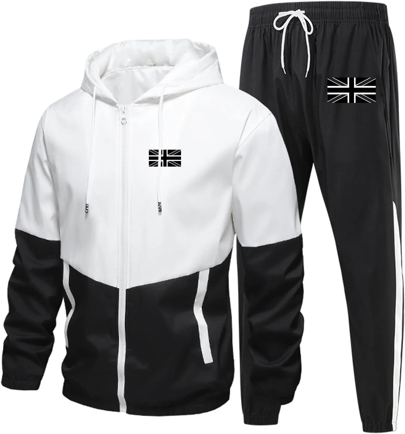 Mens Sweatsuits 2 Piece Set Casual Flag Graphic Zipper Hooded Coat Sweatpants Light Breathable Sport Workout Outfits