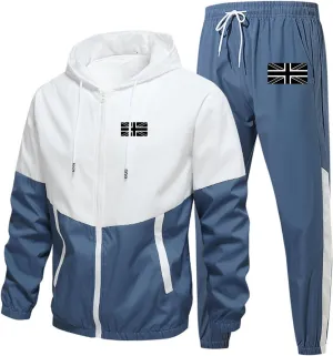 Mens Sweatsuits 2 Piece Set Casual Flag Graphic Zipper Hooded Coat Sweatpants Light Breathable Sport Workout Outfits