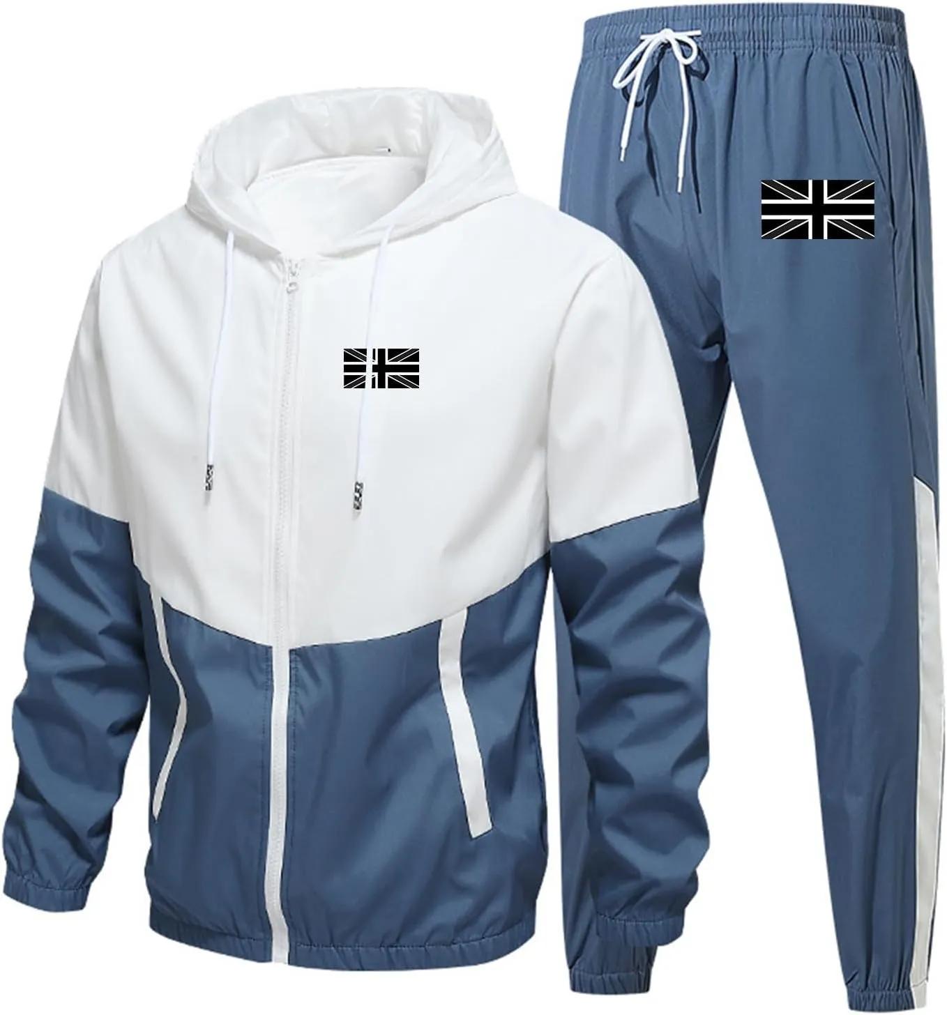 Mens Sweatsuits 2 Piece Set Casual Flag Graphic Zipper Hooded Coat Sweatpants Light Breathable Sport Workout Outfits