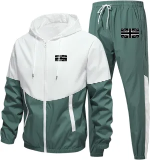 Mens Sweatsuits 2 Piece Set Casual Flag Graphic Zipper Hooded Coat Sweatpants Light Breathable Sport Workout Outfits