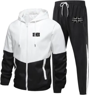 Mens Sweatsuits 2 Piece Set Casual Flag Graphic Zipper Hooded Coat Sweatpants Light Breathable Sport Workout Outfits