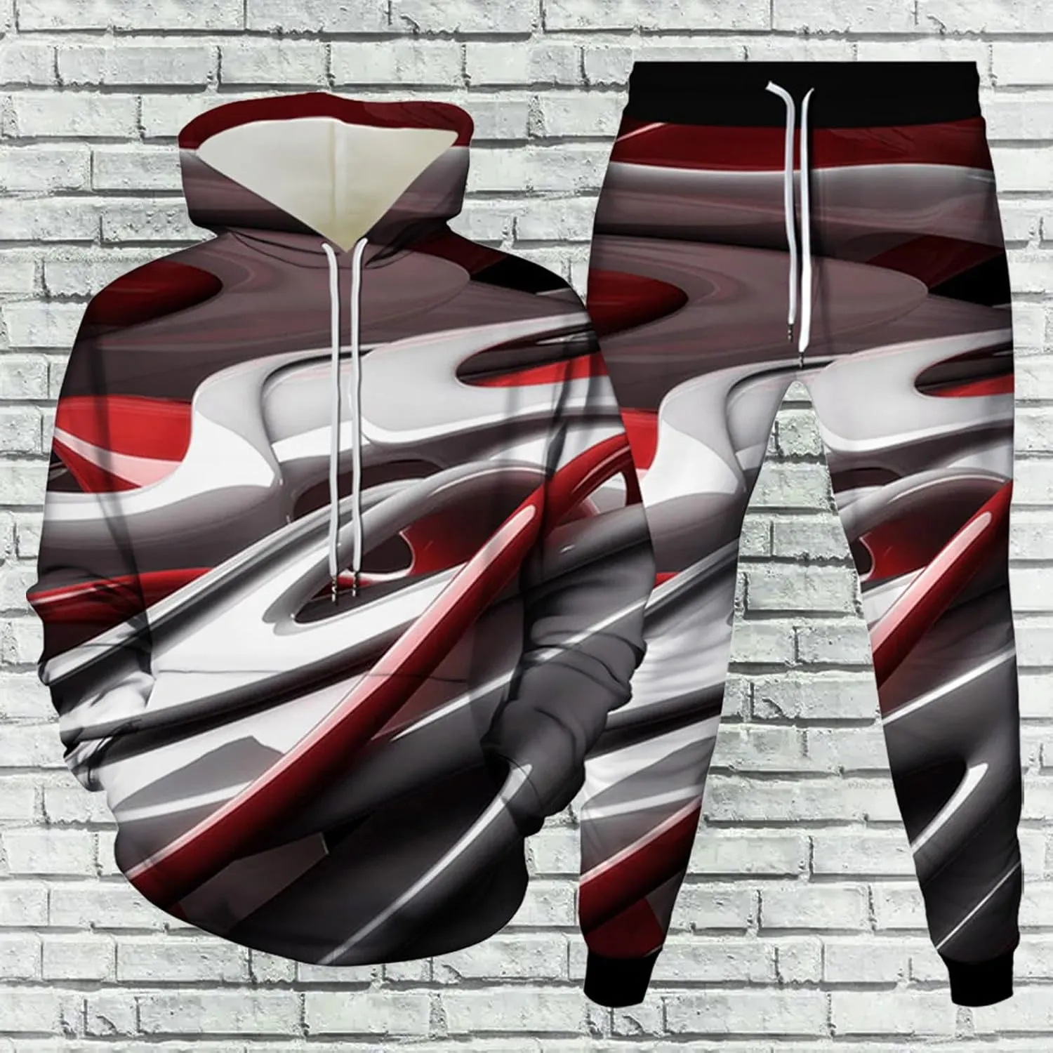 Men's Sweatsuits 2 Piece Trendy Outdoor Street Couple Dating Set Casual 3D Art Printed Drawstring Long Sleeve Outfits