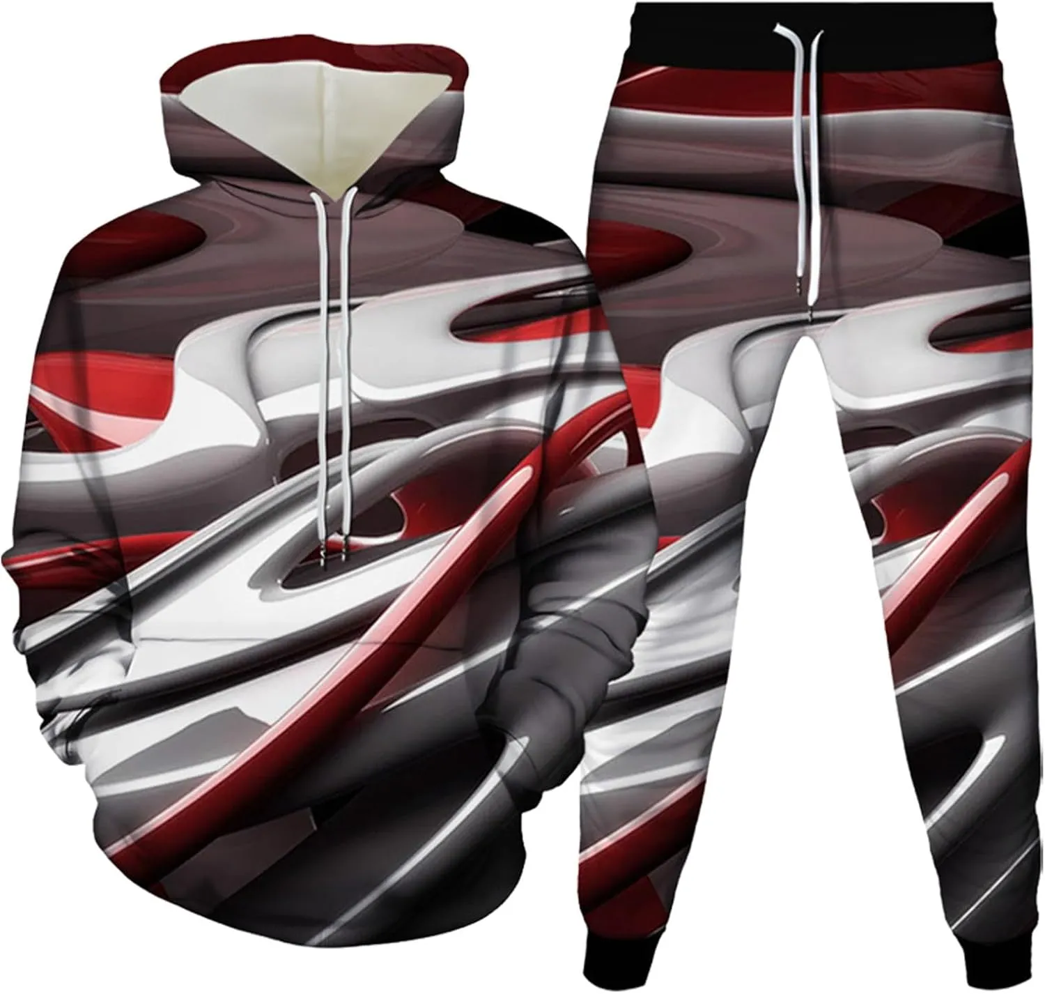 Men's Sweatsuits 2 Piece Trendy Outdoor Street Couple Dating Set Casual 3D Art Printed Drawstring Long Sleeve Outfits