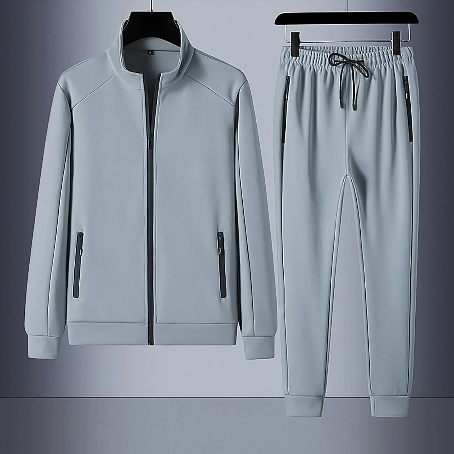 Men's Tracksuit 2 Piece Full Zipper Long Sleeve Jacket Drawstring Pants Fashion Jogging Dating Couple Casual Outfits