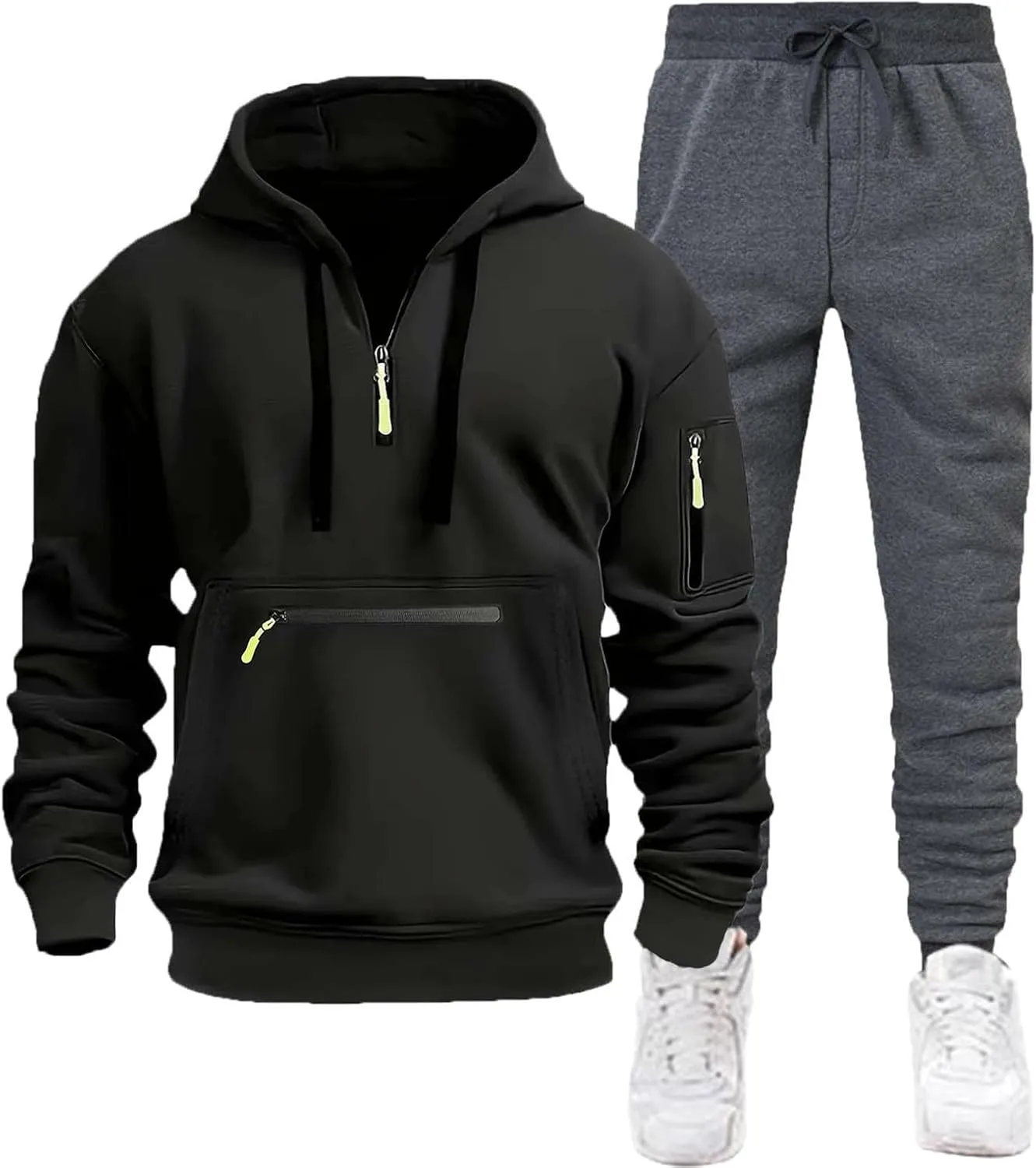 Mens Tracksuits 2 Piece Zipper Long Sleeve Sweatshirt Hoodie Drawstring Jogging Pants Workout Running Active Outfits