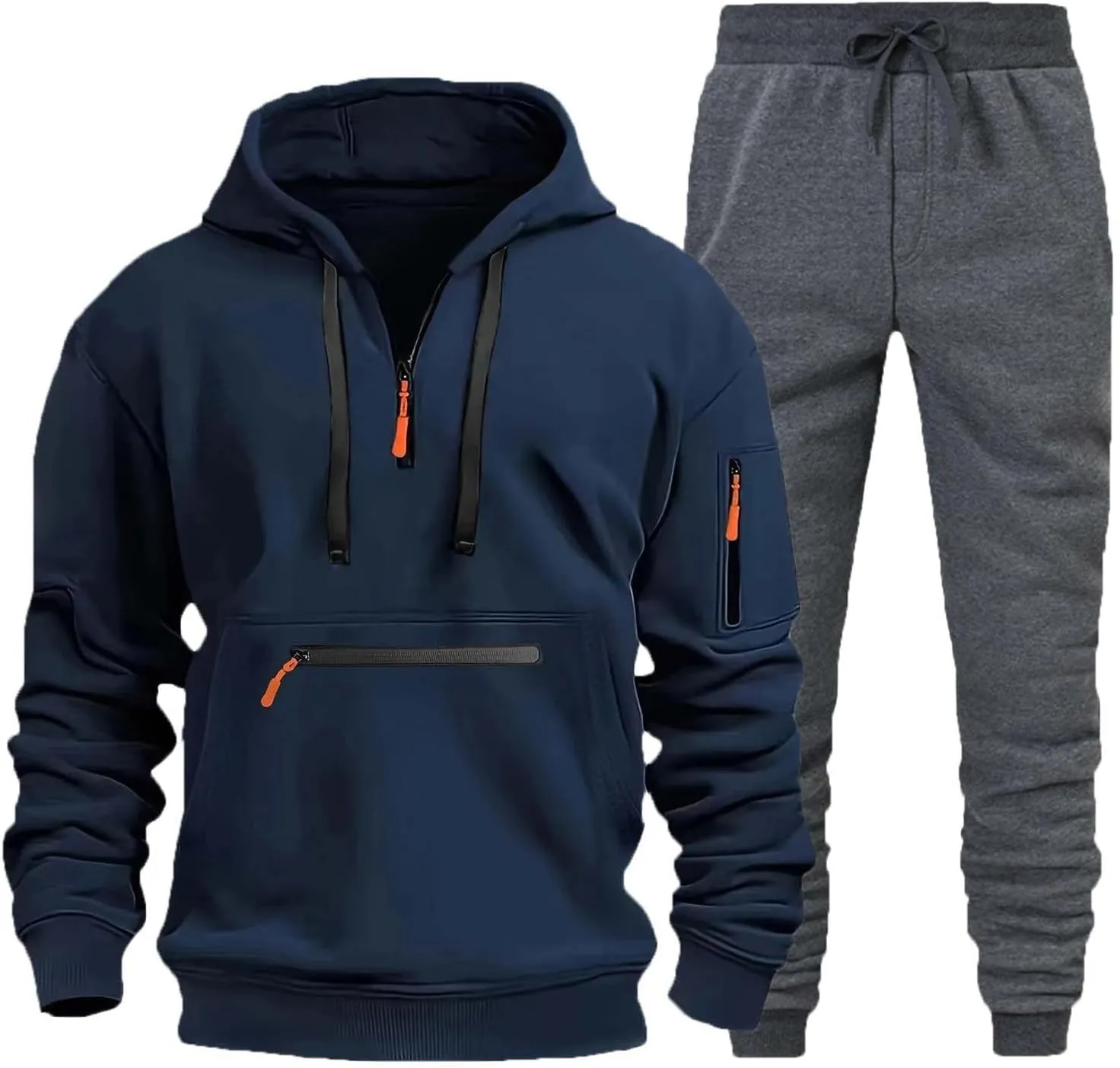 Mens Tracksuits 2 Piece Zipper Long Sleeve Sweatshirt Hoodie Drawstring Jogging Pants Workout Running Active Outfits