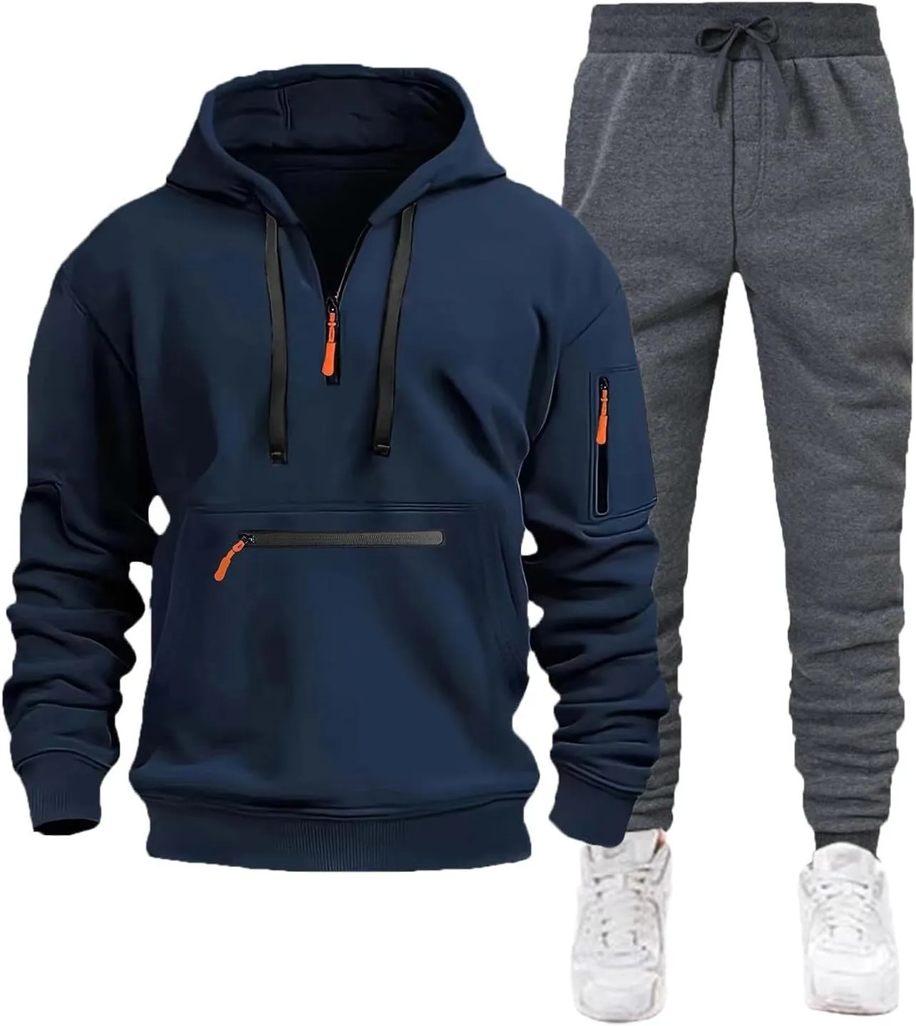 Mens Tracksuits 2 Piece Zipper Long Sleeve Sweatshirt Hoodie Drawstring Jogging Pants Workout Running Active Outfits
