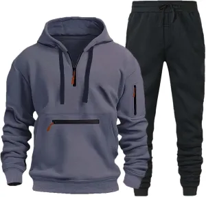 Mens Tracksuits 2 Piece Zipper Long Sleeve Sweatshirt Hoodie Drawstring Jogging Pants Workout Running Active Outfits