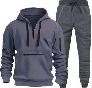 Mens Tracksuits 2 Piece Zipper Long Sleeve Sweatshirt Hoodie Drawstring Jogging Pants Workout Running Active Outfits