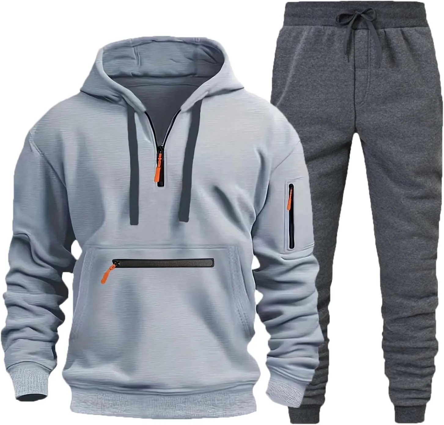 Mens Tracksuits 2 Piece Zipper Long Sleeve Sweatshirt Hoodie Drawstring Jogging Pants Workout Running Active Outfits